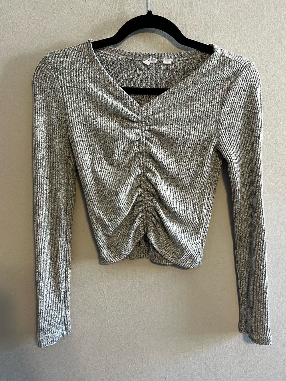 GAP Kids Grey Ribbed Long-Sleeve Top with Adjustable Front Ruching | Girls L